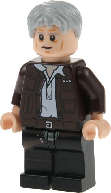 1x Lego minifigúrka Star Wars Han Solo staré vlasy sivý úsmev krivý 75105 sw0675
