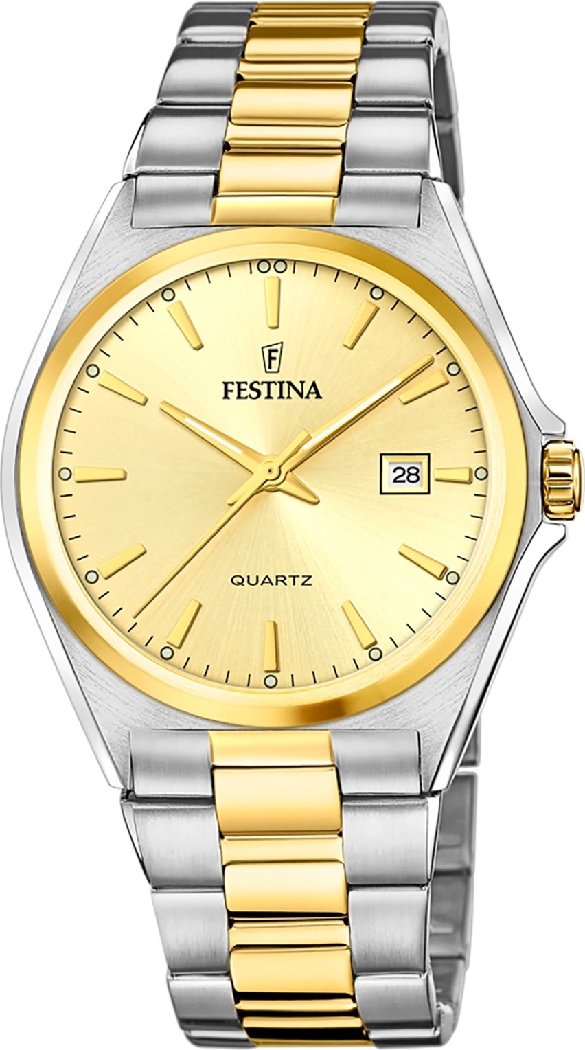 Festina pánske náramkové hodinky z nehrdzavejúcej ocele strieborné zlaté ležérne D2UF20554/3
