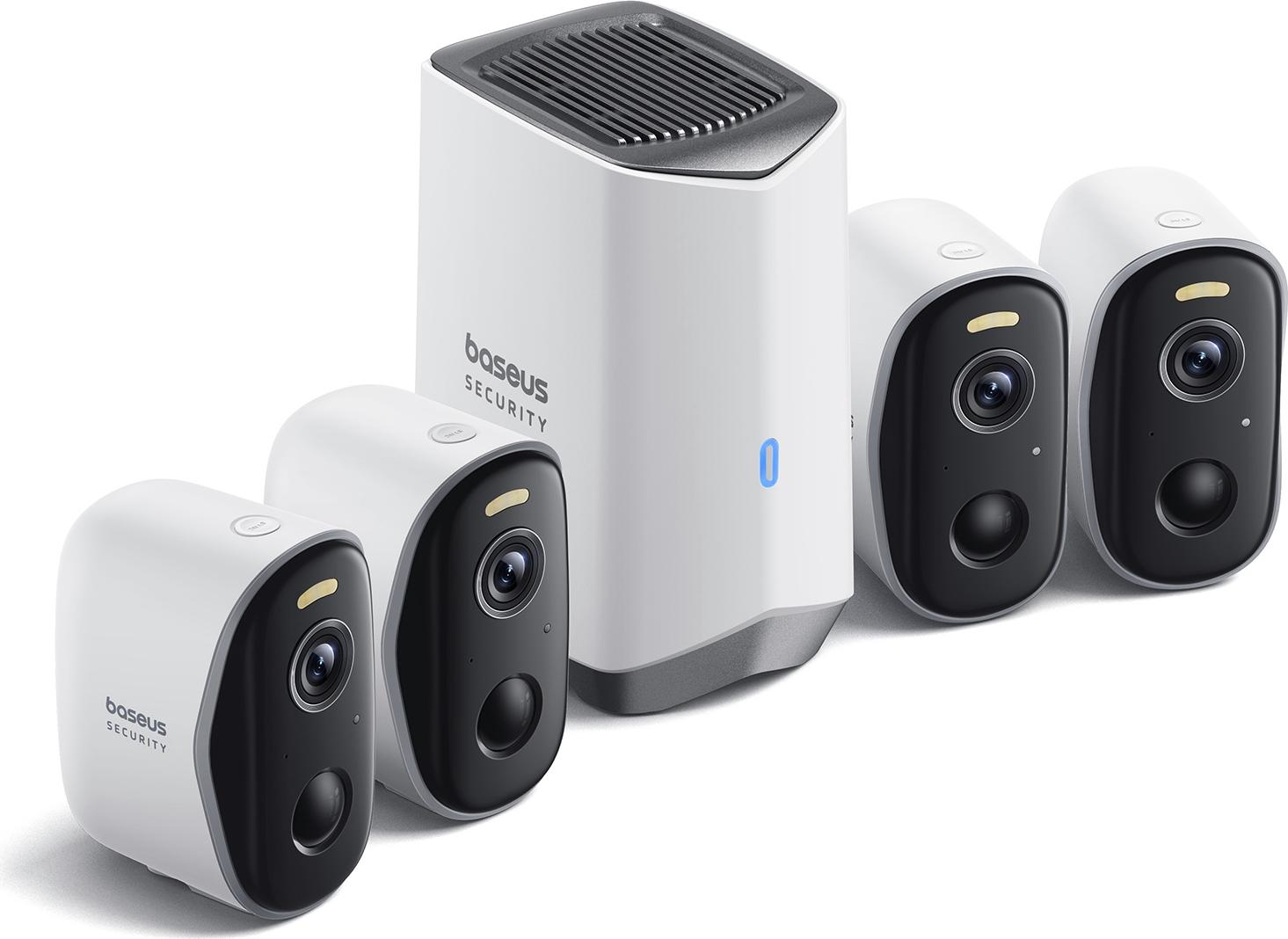 Sada pre video dohľad Baseus Security N1 Plus, 2K HD, IP67, nočné videnie, výdrž batérie 270 dní, HomeStation H1 + 4 videokamery