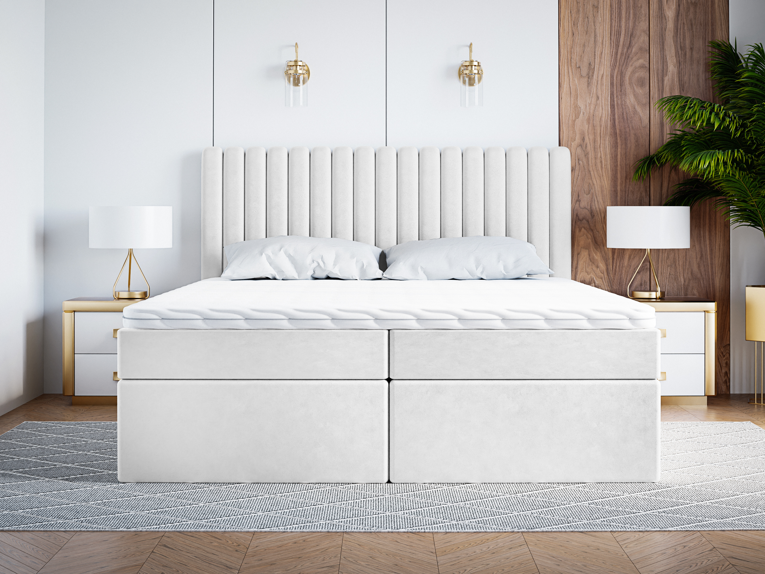 ADIDAR skriňová posteľ Oskar 140x200cm s matracom - čalúnená posteľ s dreveným rámom postele, topper, podstavec pod posteľ - biela - Jasmine 20 - s doručením domov