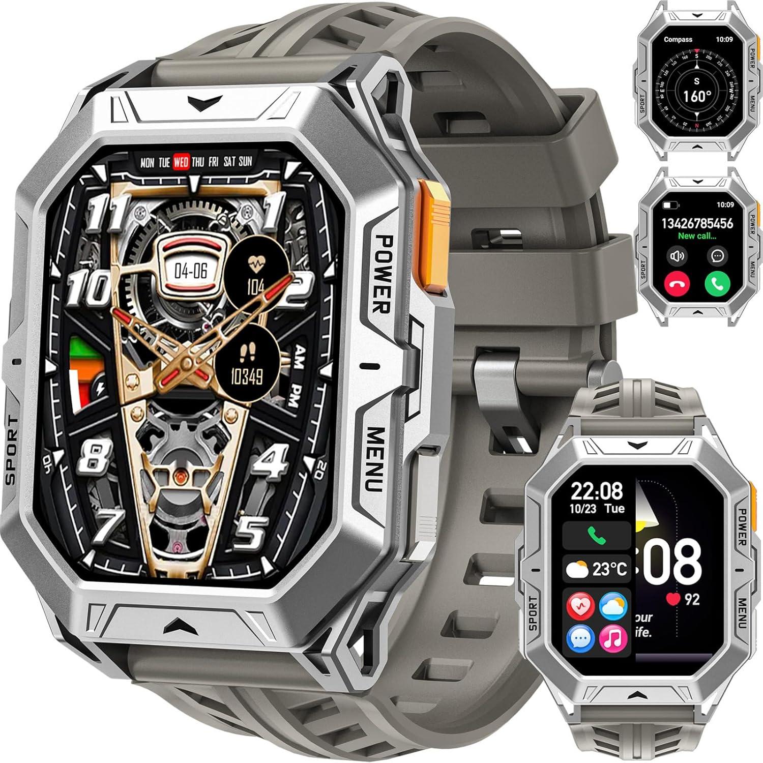 findtime Herren Outdoor Smartwatch 2.13 Zoll AMOLED, 100 Tage Akku, Telefonfunktion, Fitness Uhr mit Kompass, Barometer, Herzfrequenz & IP68