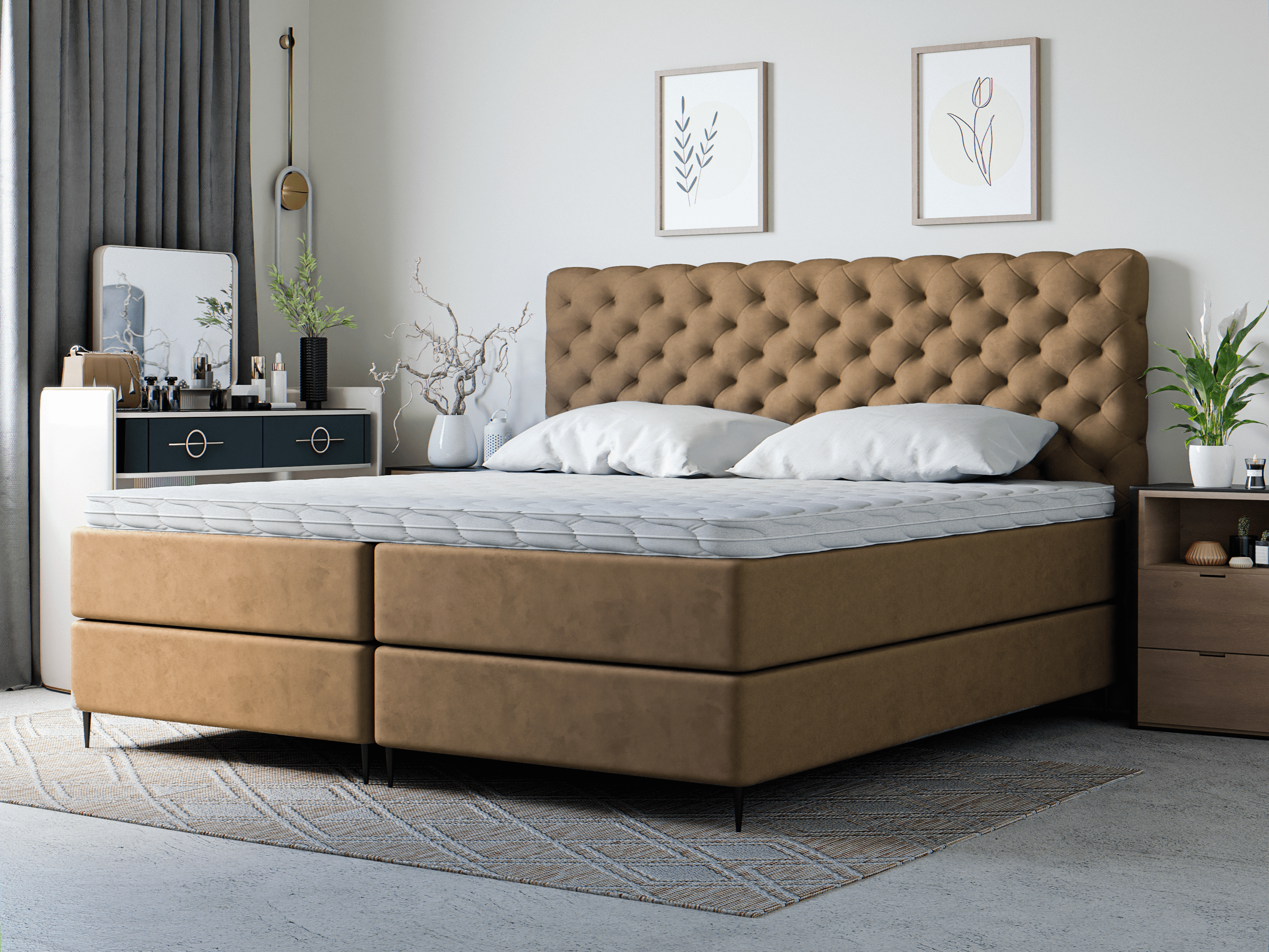 Boxspringbett mit Matratze & Topper 140x200 Marbella - Braun 140x200 cm \  Braun