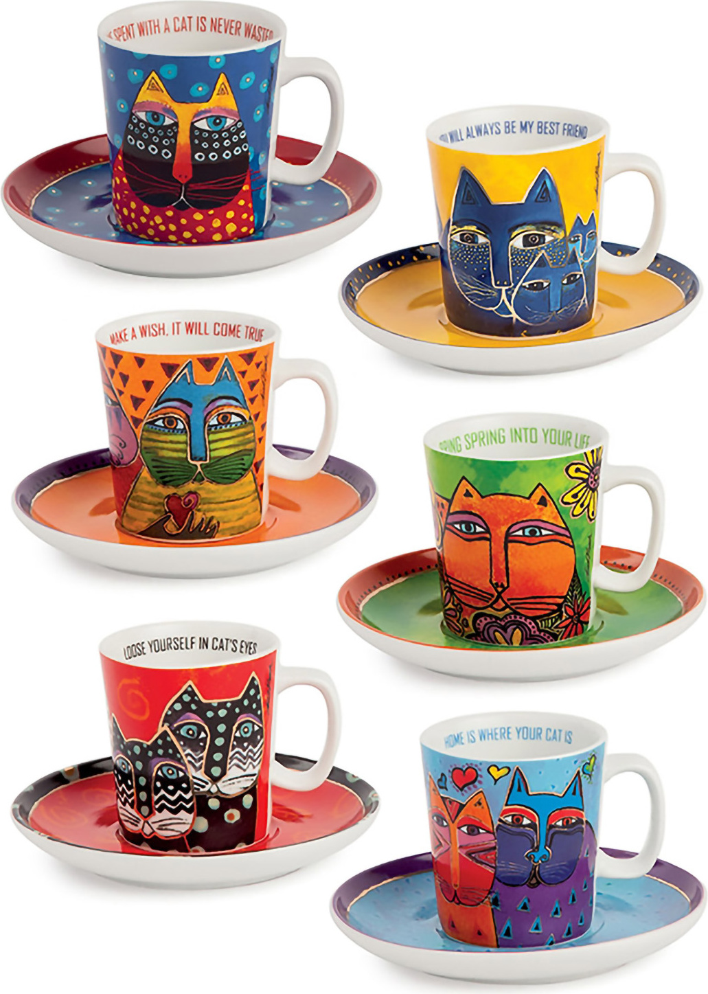 Gilde Espressotasse, "Fantastic Felines", Porzellan, mehrfarbig, B. 8.5 cm, H. 6.5 cm, D. 6 cm 81375 8050847753142 6 Stück (6-fach sortiert)