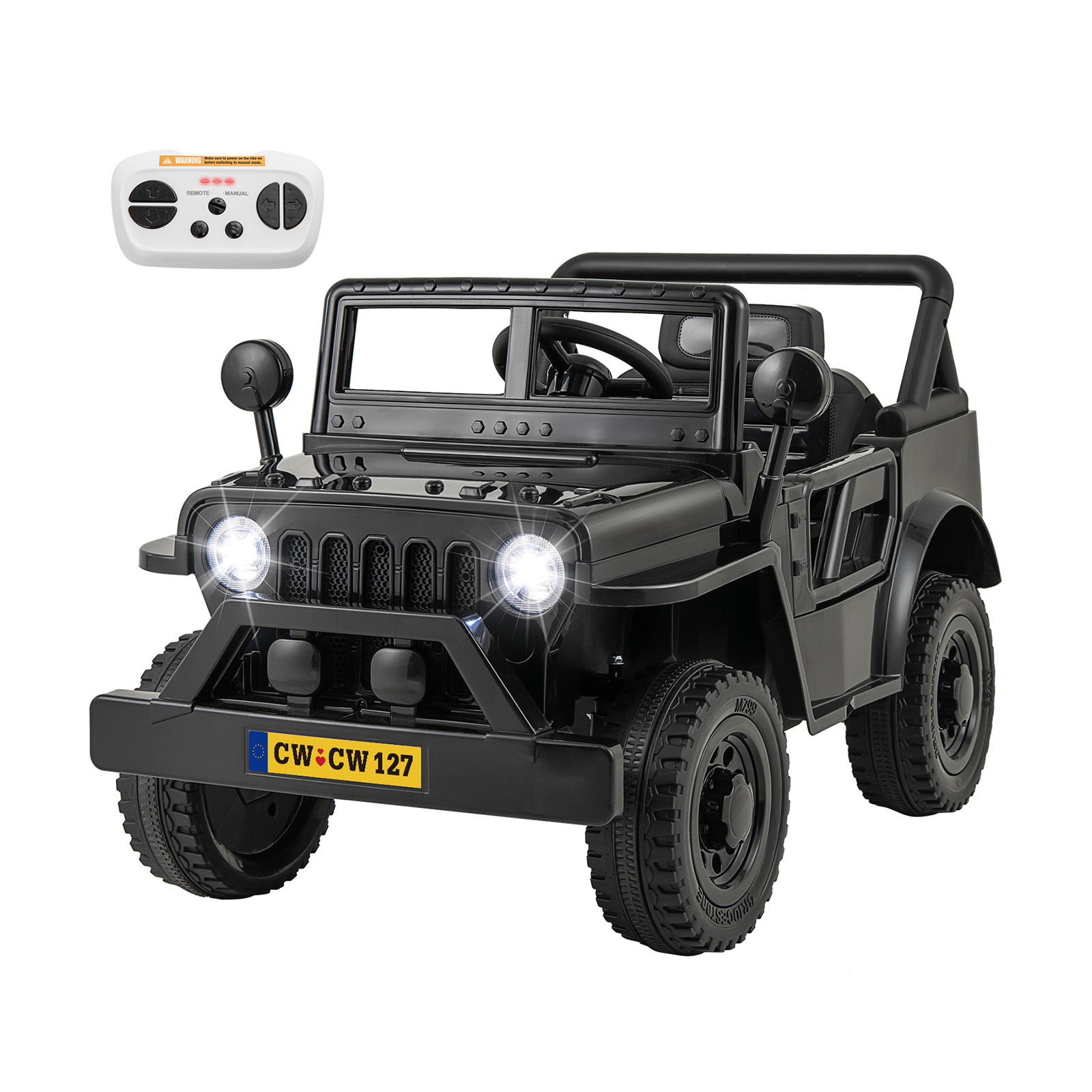 COSTWAY 12V Elektroauto für Kinder, Elektrofahrzeuge mit 2,4G mit Fernsteuerung, Kinderauto mit LED Scheinwerfer, Musik, USB, Jeep Auto 3-8 km/h