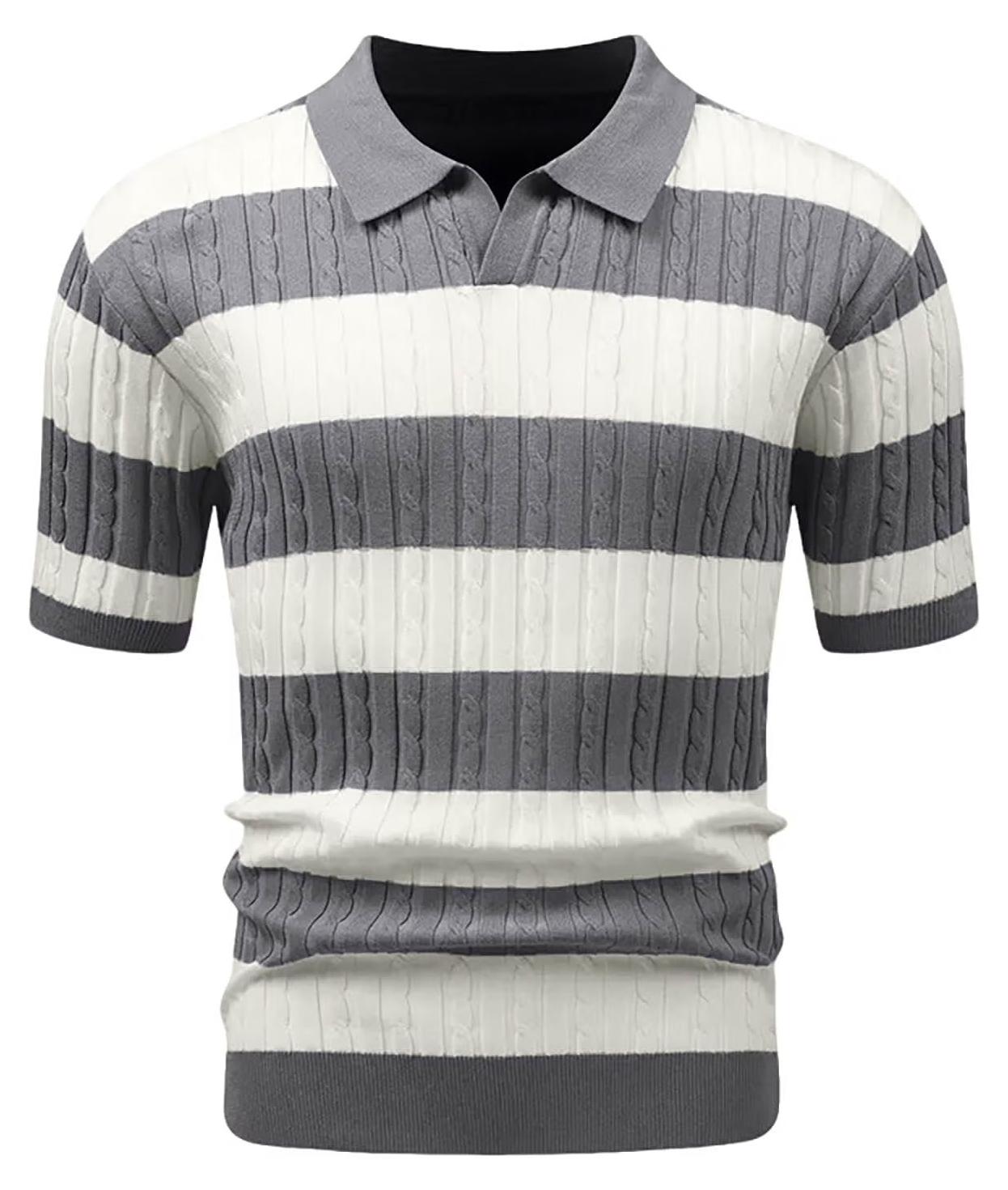 Sonstige Vorlage HYPESTFIT Herren Kurzarm-Poloshirt Gestreift Elegant Grau XL