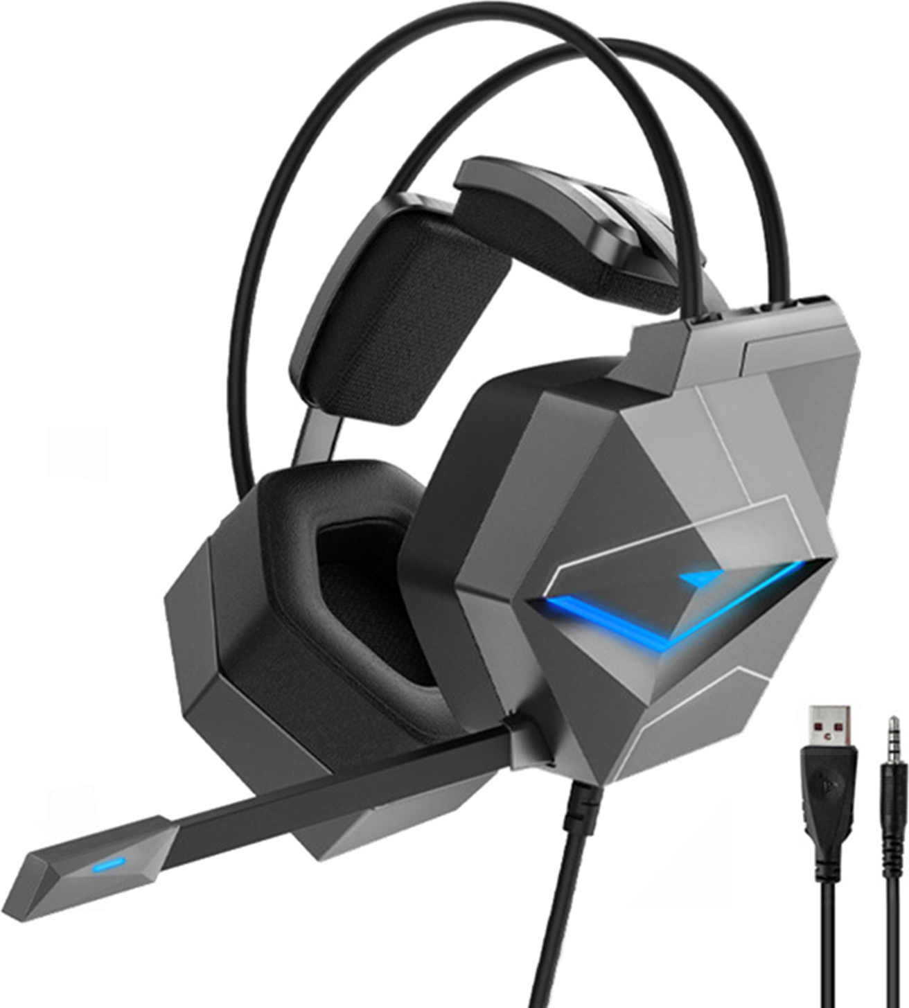 andoer TAIOU Gaming-Headset, Mikrofon-Rauschunterdrückung | 50-mm-Richttreiber | LED-Lichteffekt (3,5 mm + USB-Schnittstelle)