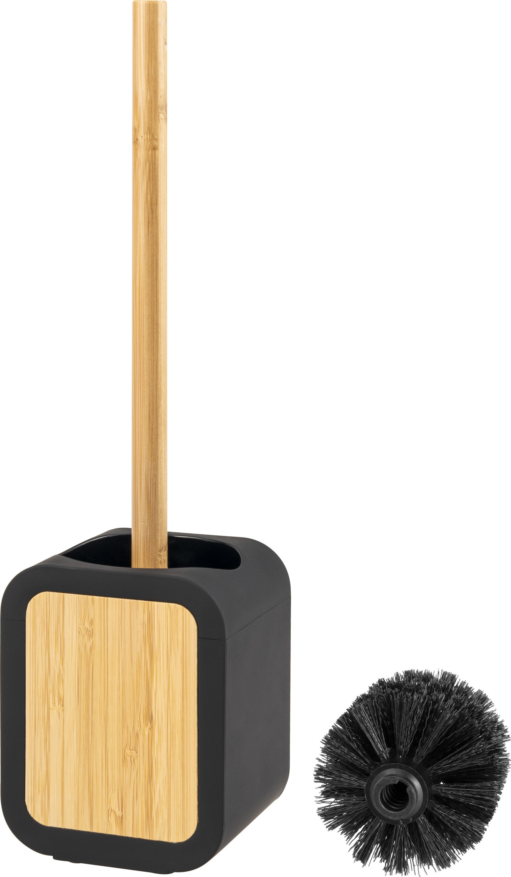 Eluno Brosse WC Soft Touch Bambou & Plastique Noir – Avec 1 Tête De Rechange, Porte-Brosse Hygiénique Et Antirayures