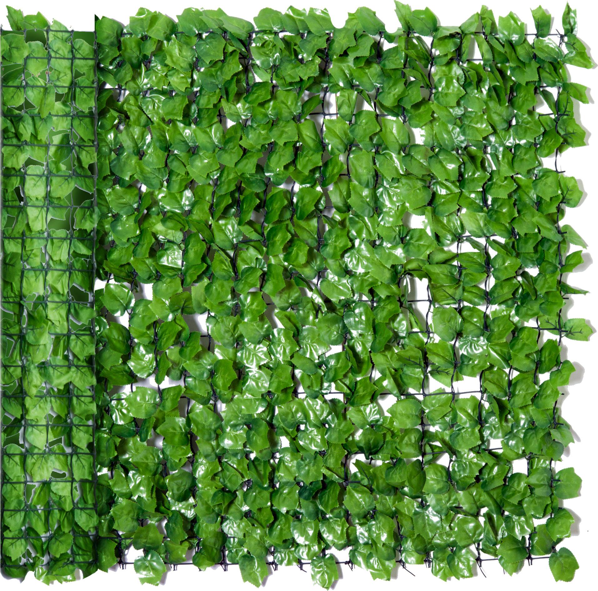 Dopwii Künstlicher Hecken-Sichtschutz, UV-geschützt, Sichtschutzgitter mit Blättern, Hecken-Zaun, 300 x 100 cm, Grün KAUF-TRAD-844-202-002