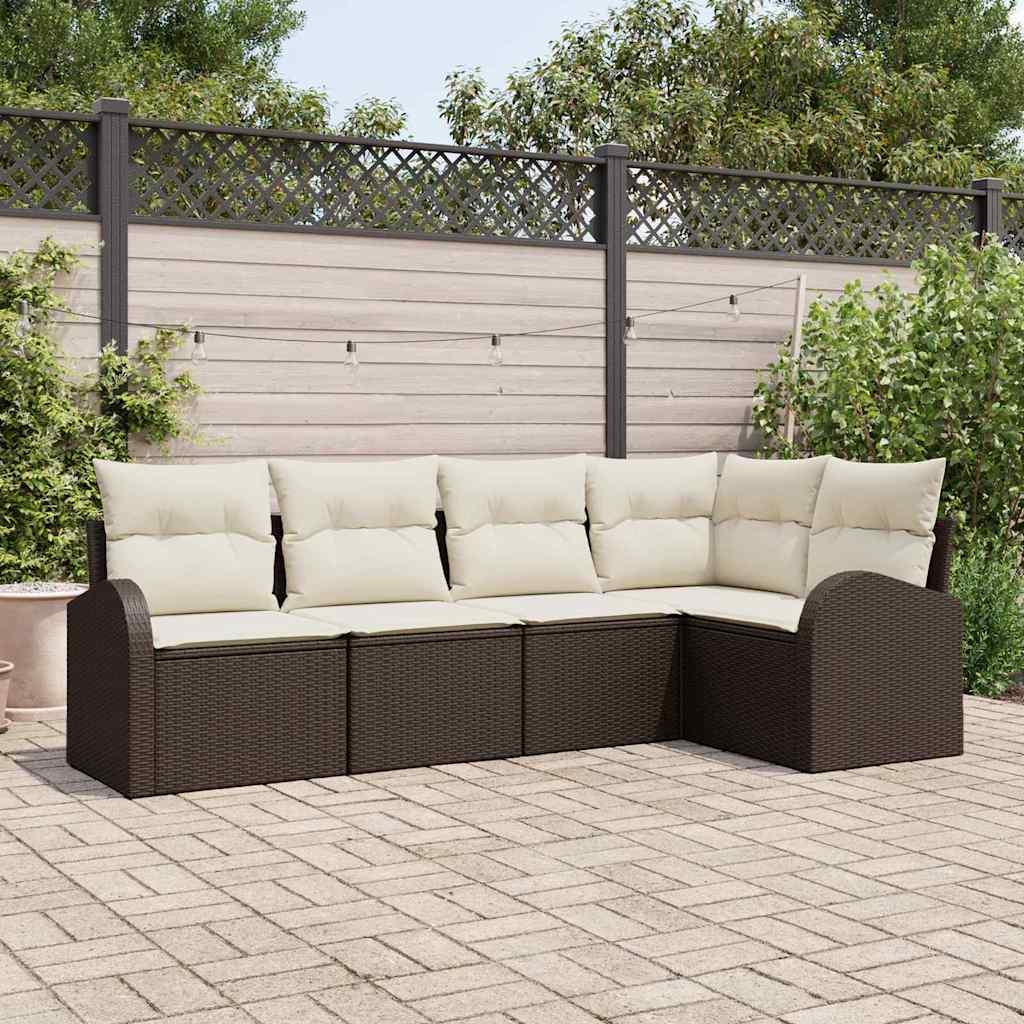 BEI CLORIS Gartenmöbel Set Balkonmöbel-Set Garten-Sofa-Set mit Kissen 5 pcs Braun Poly Rattan - Gartenmöbelgarnituren Neu3295849 4parcel Image