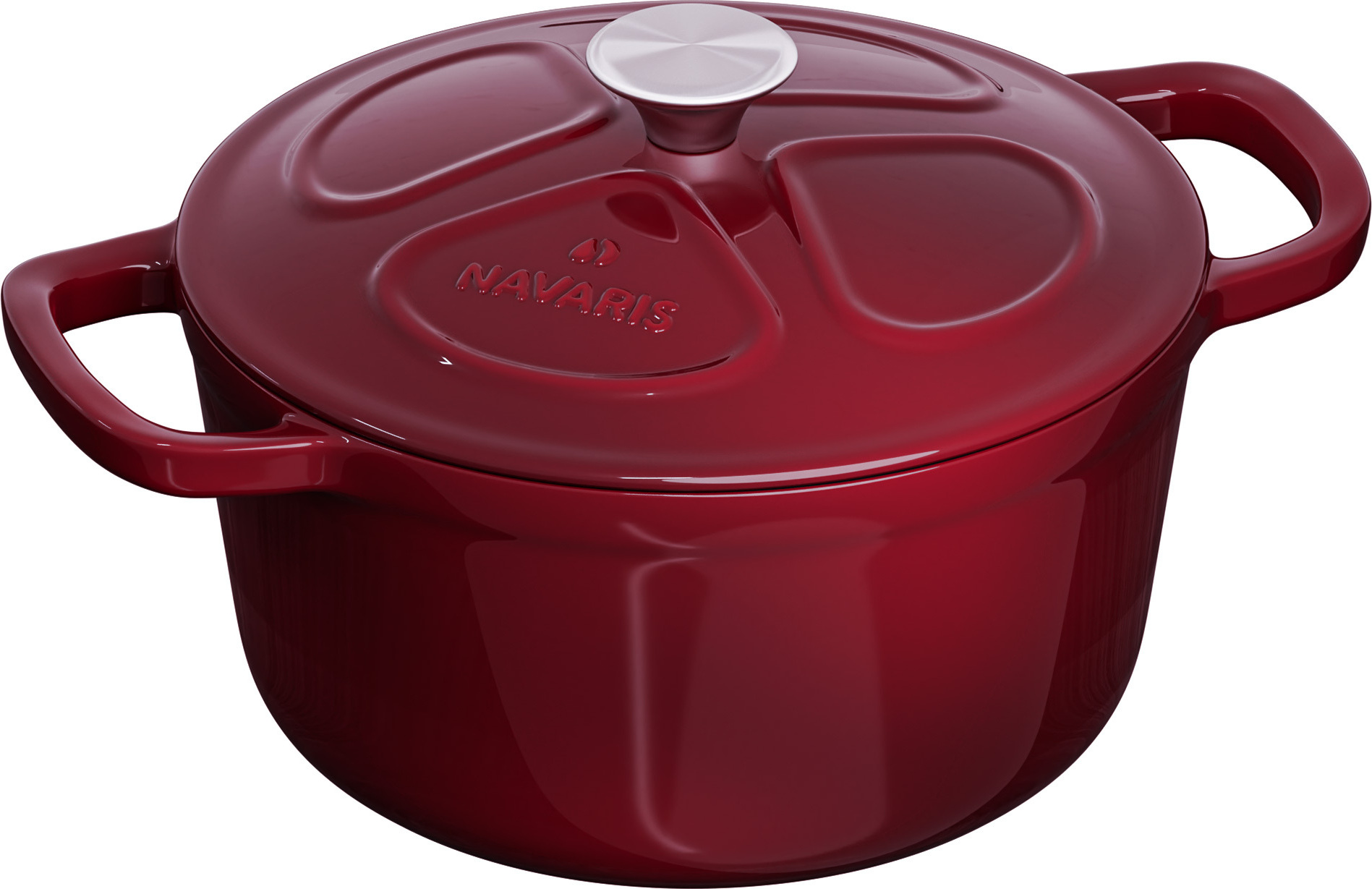 Navaris Gusseisen Topf Bratentopf Kochtopf 2,5l - Ø 20cm Bräter emailliert temperaturbeständig spülmaschinenfest - alle Speisen und Kochflächen - rot 58000.01.20