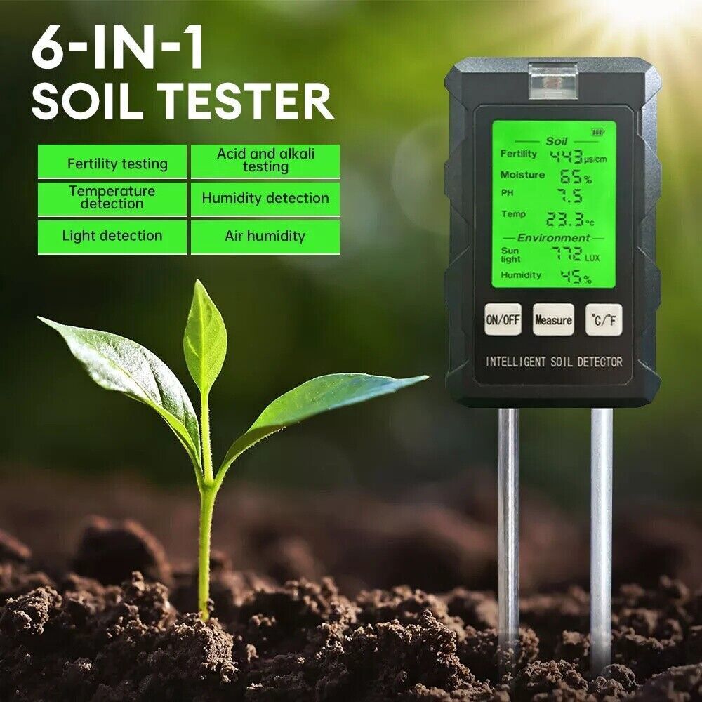 AKIS 6 in 1 PH Wert Messgerät Bodentester Temperatur Bodenfeuchtigkeit Licht Tester