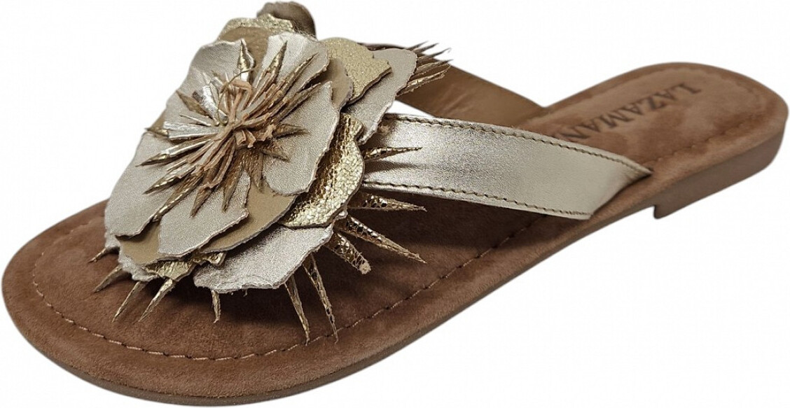 Gold Lazamani Pantoletten Braun Lazamani Zehentrenner, Leder, Gold