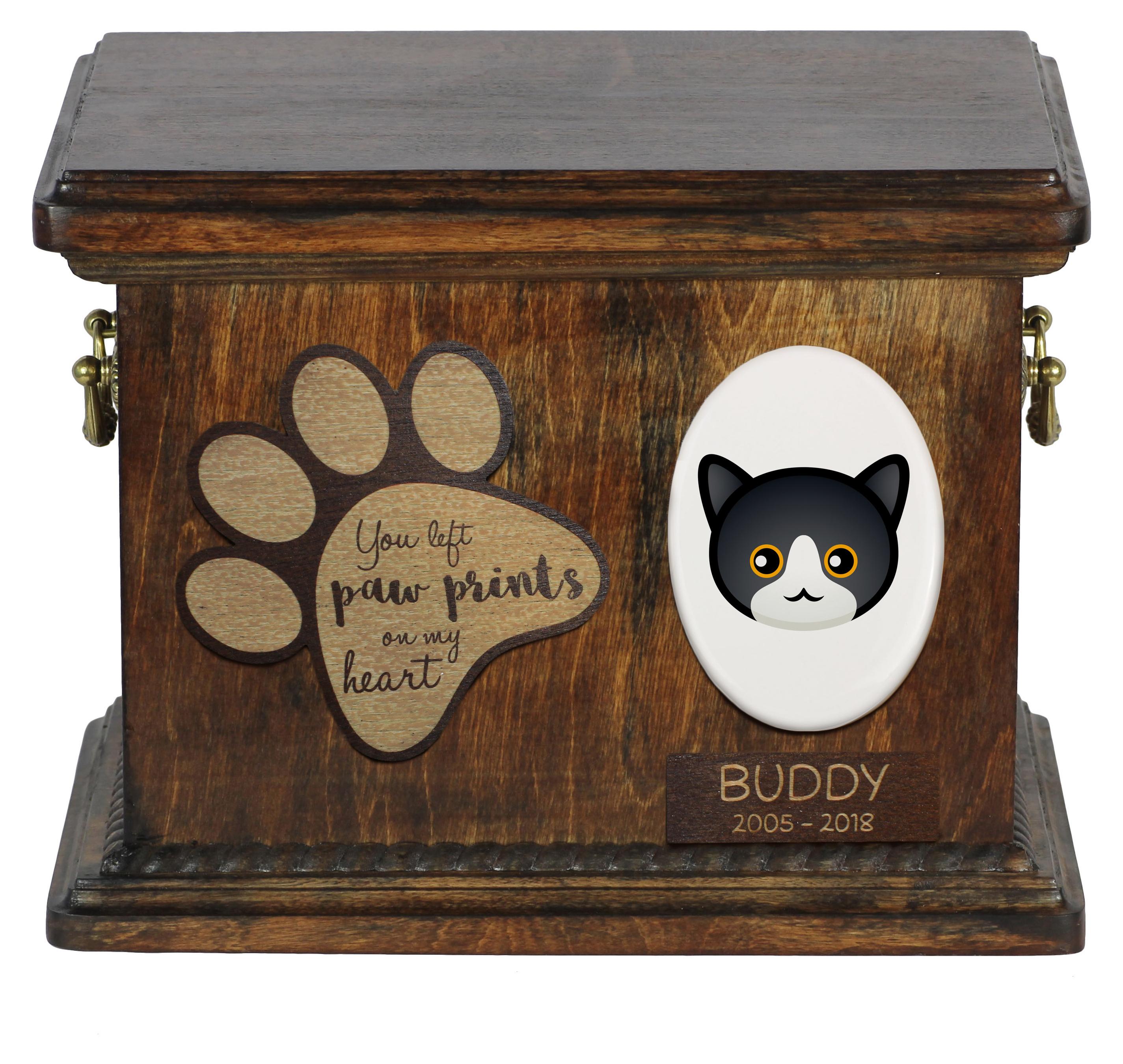 Manx Katzenascheurne, personalisierte Urne mit Gravur, Erinnerungsbox für Katzenasche von der Marke Art-Dog