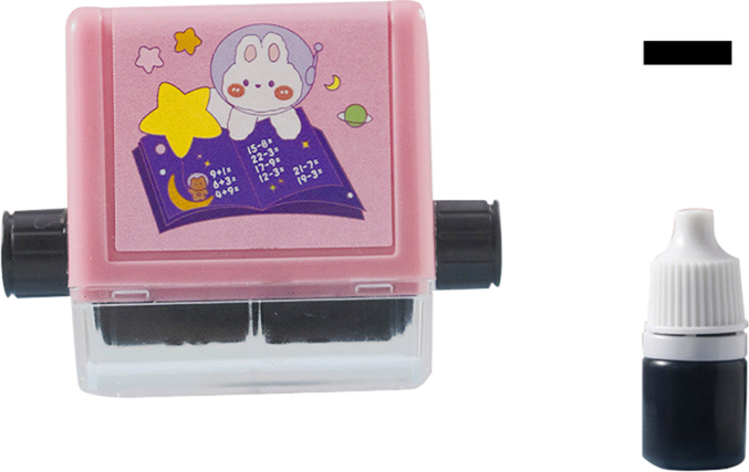 Ljianglishnw Roller Digitaler Lehrstempel, Mathe Rollstempel, Wiederverwendbar Mathe Stempel Roller, Berechnung Roller Stempel für Subtraktion mit 1 Flasche Tinte Rosa