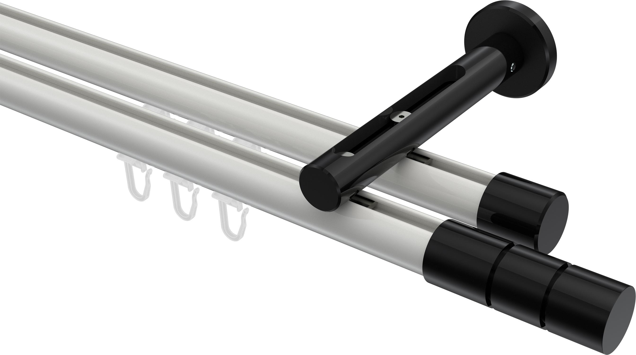 Interdeco Innenlaufstange / Gardinenstange mit Innenlauf Weiß / Schwarz, Typ Siteno Elanto (Rillenzylinder), 20 mm Ø 2-läufig, 280 cm 10213846-283229Y2_KLA