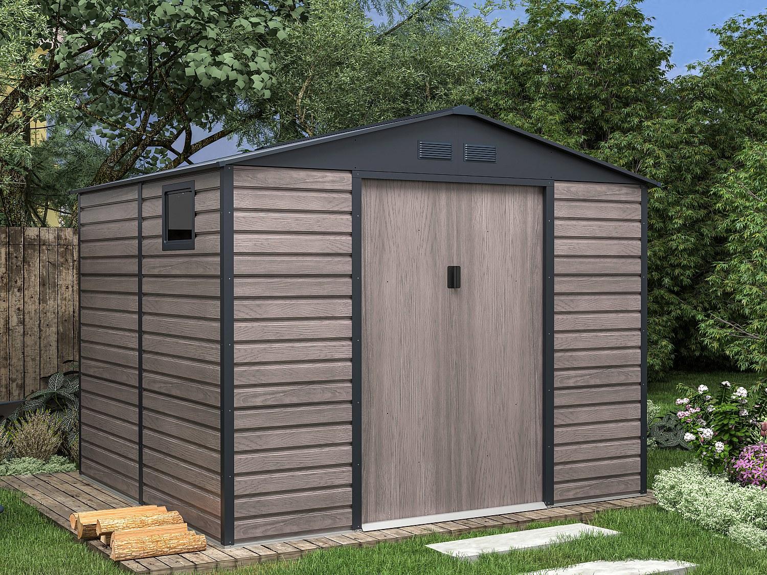 Metall-Gartenhaus aus verzinktem Stahl, Holzimitation grau, 7,17 m² - ADELMO