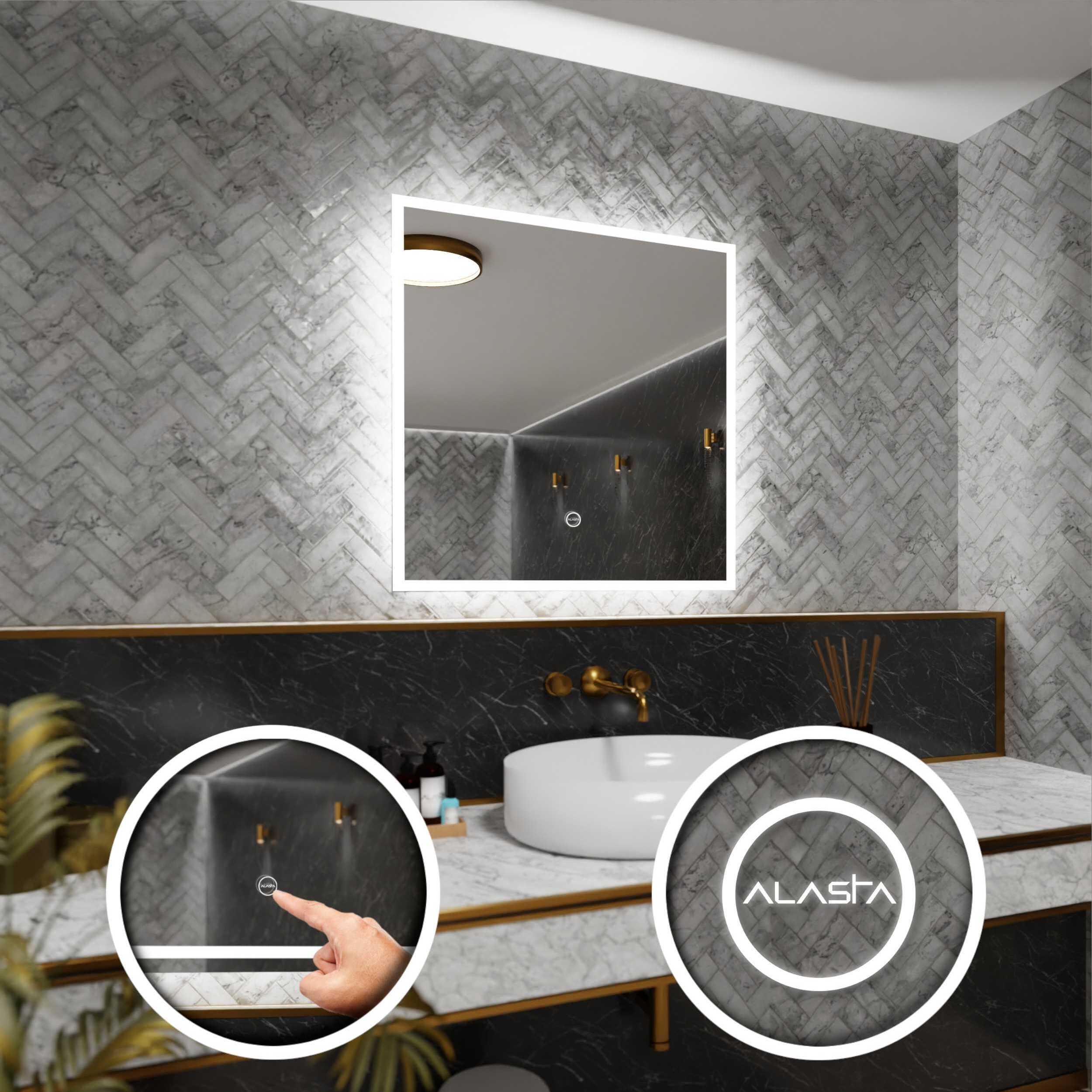 Alasta Rechteckiger Badspiegel mit LED Beleuchtung und Touch-Schalter - Boston - 90 cm,90 cm
