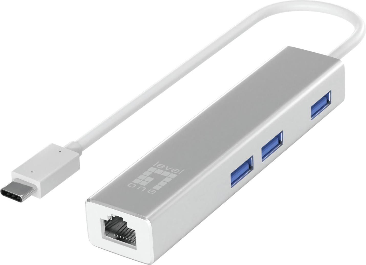 LevelOne USB-0504 Adaptér USB-C na gigabitový Ethernet 1000 Mbit/s 3 porty USB Strieborná