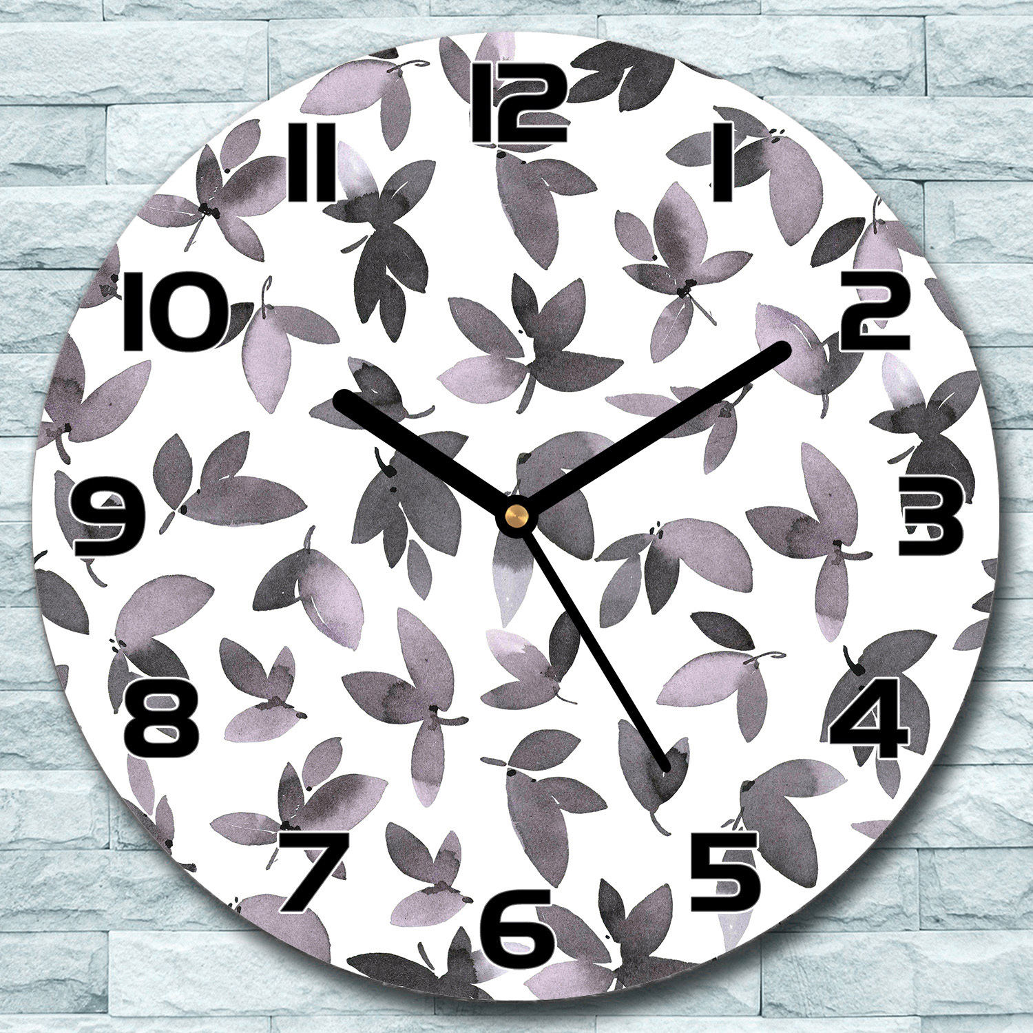 coloray Wanduhr aus Glas Rund fi 30 Baumblätter Zarte Quarz Deko Schlafzimmer Büro zso-black-f30-pazzo-79