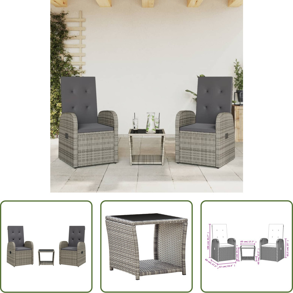 The Living Store 3-dielny záhradný jedálenský set s vankúšmi sivý polyratan