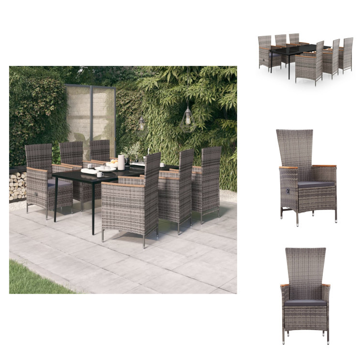 vidaXL 7-dielny záhradný jedálenský set s vankúšmi sivý - Záhradné nábytkové zostavy