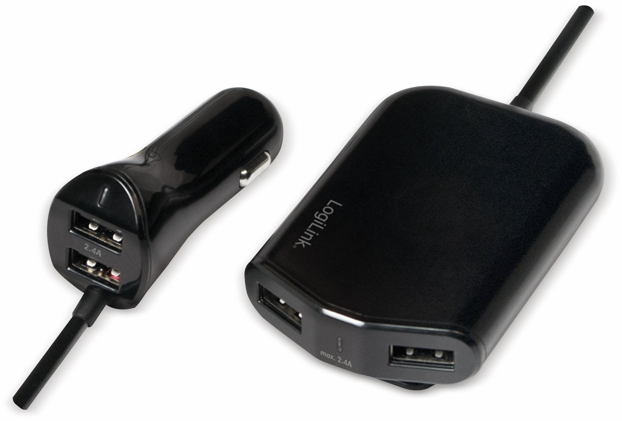 LogiLink USB KFZ-Ladeger„t fr Vorder- & Rcksitze, schwarz