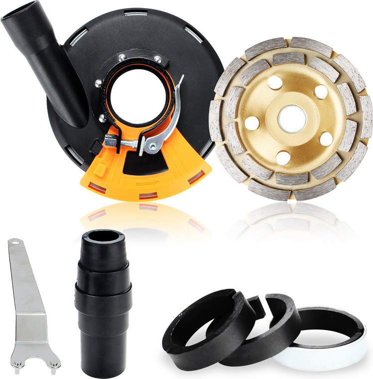 Fiqops Absaughaube Diamantschleiftopf 125 mm inkl. für Winkelschleifer Betonschleifer RL-HG6098-1-DC
