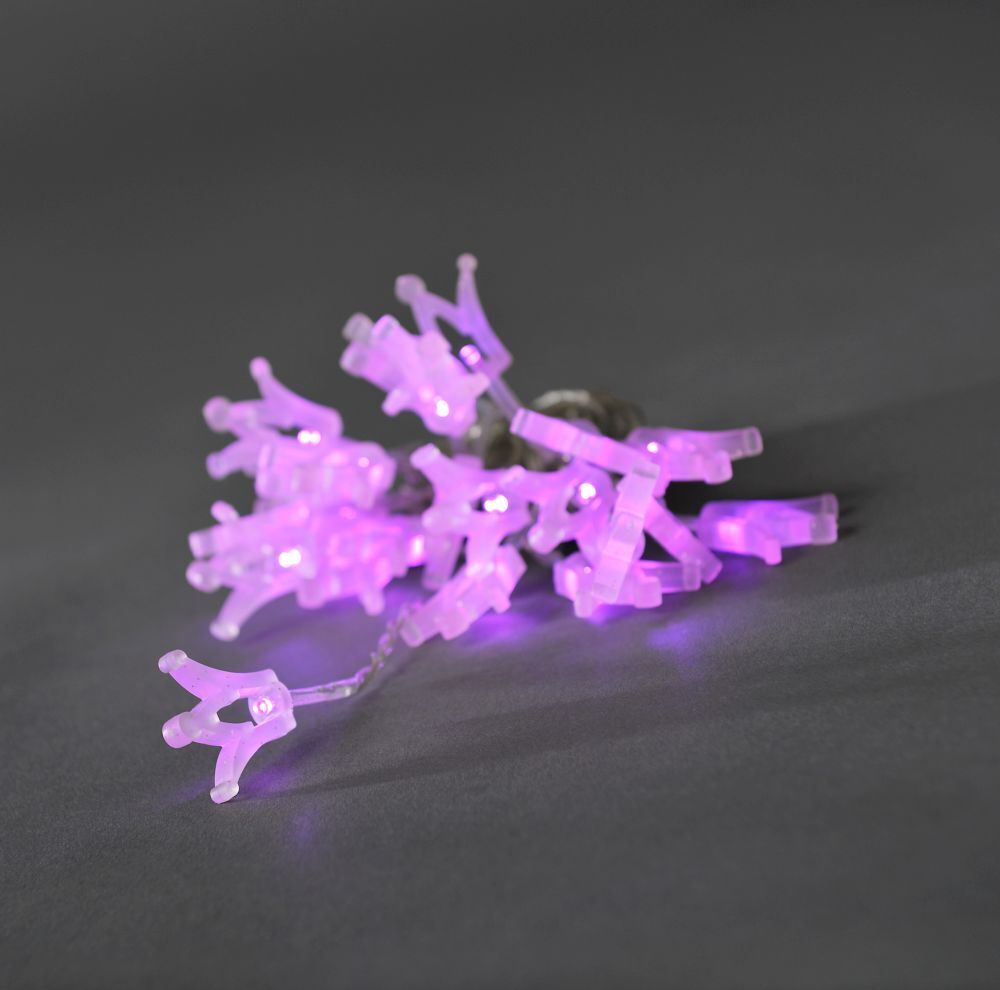 Konstsmide LED Dekolichterkette, gefrostete Kronen, 24 purpurfarbene Dioden, 24V Innentrafo, transparentes Kabel