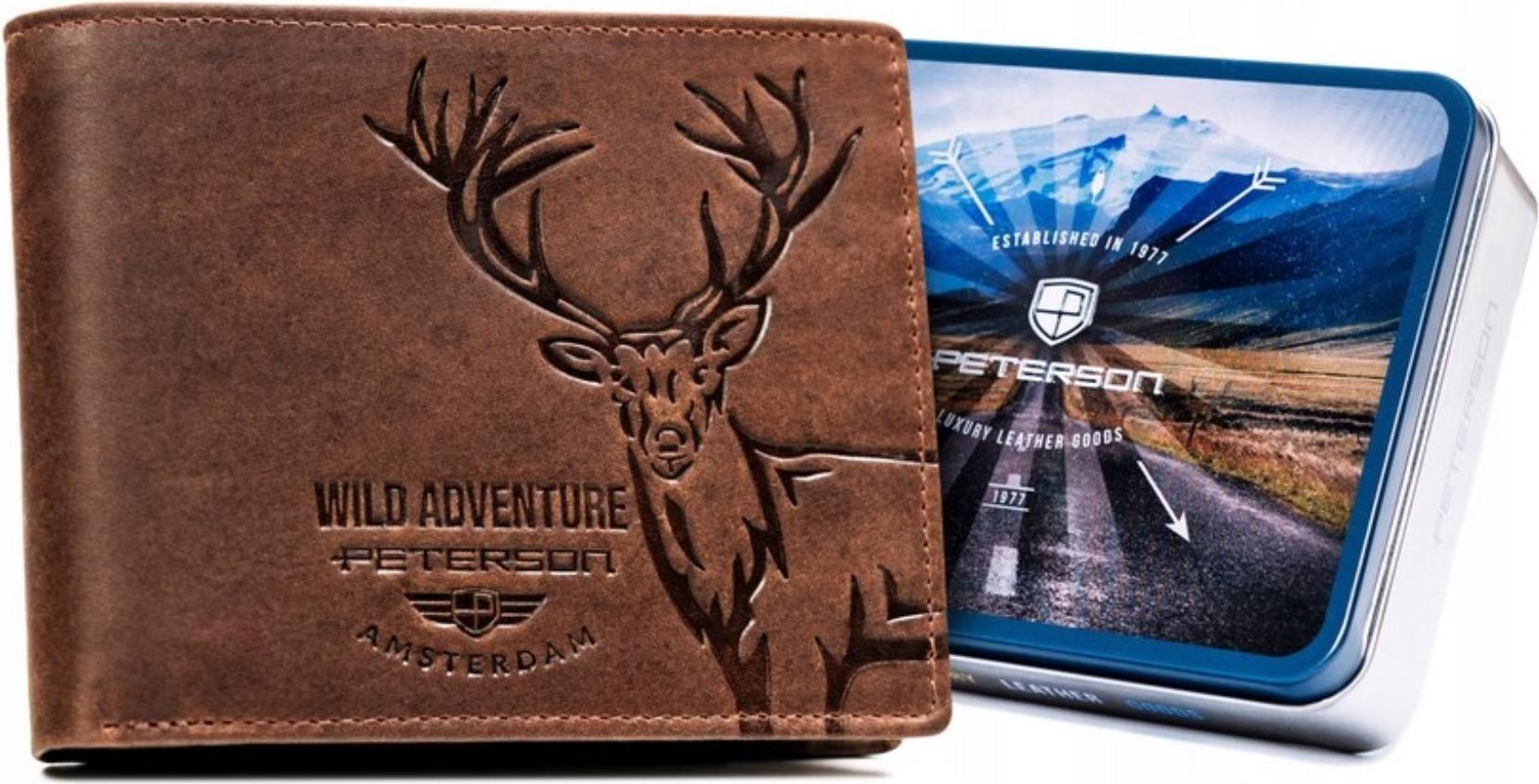 Große Herren-Geldbörse aus Leder mit dekorativer Prägung - Peterson PTNN992BEDEER