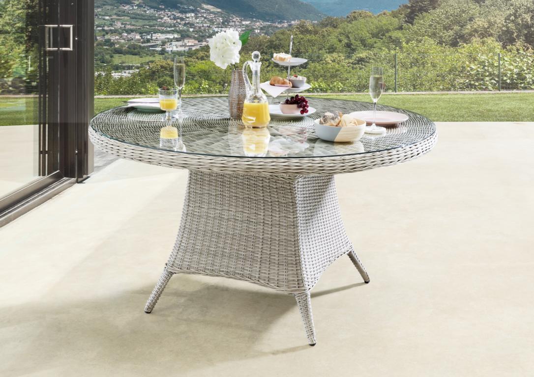 Destiny Gartentisch LUNA Ø120x75cm, mit aufgelegter Glasplatte, vintage weiß 86058