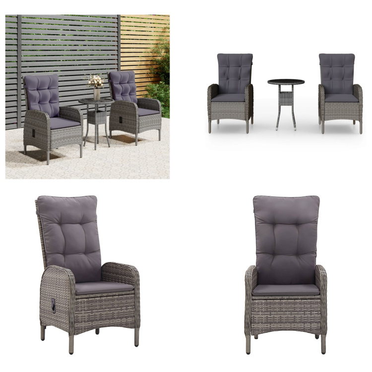vidaXL 3 ks záhradný bistro set poly ratan sivý - bistro set - bistro sety - záhradný bistro set - sada terasového nábytku