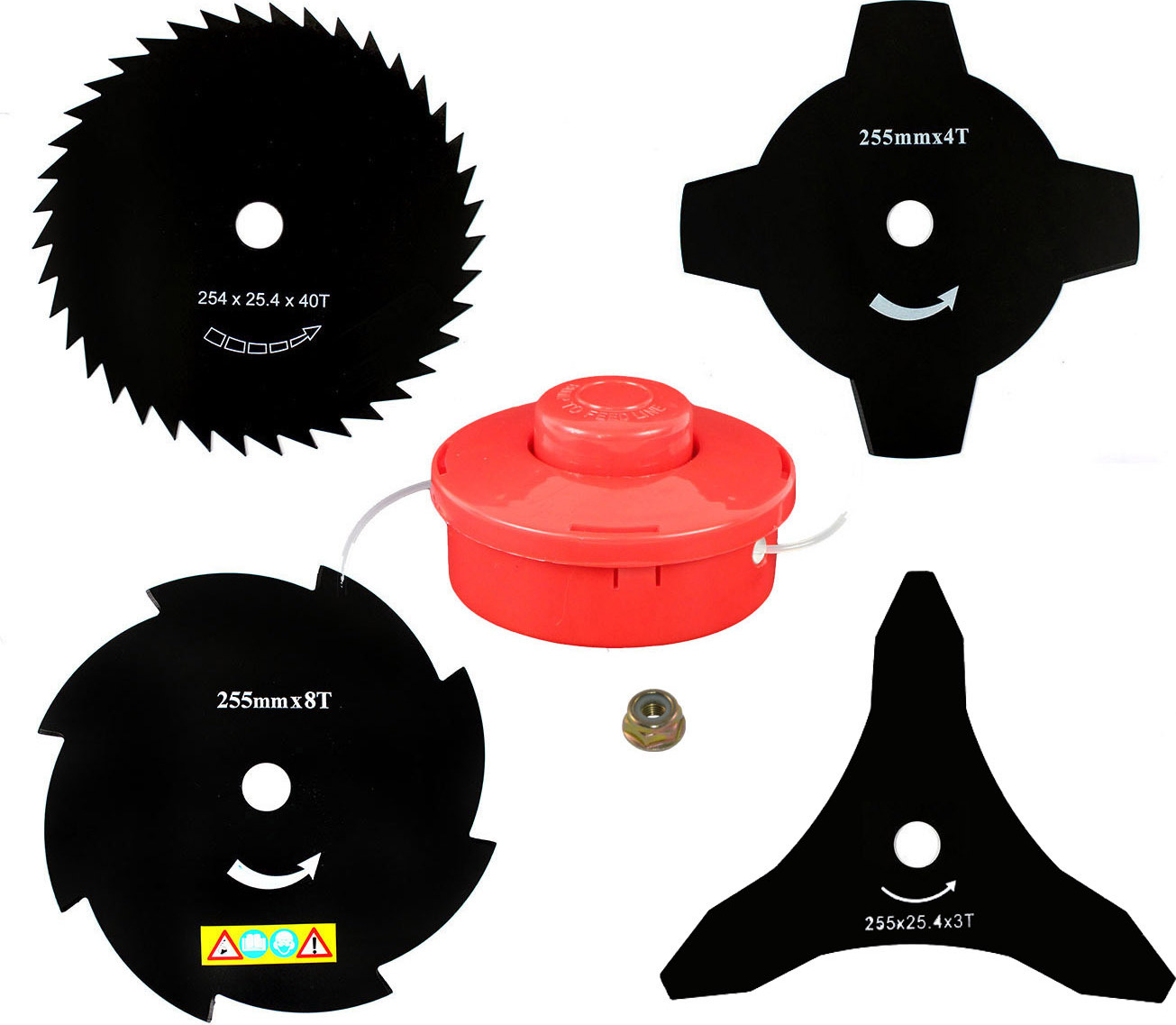 perfektGarten 4 X Messer & Fadenspule für Clas BAKAJI Wiltec FP-TECH Motorsense Freischneider 650 +654 +657 +658 +683 +495