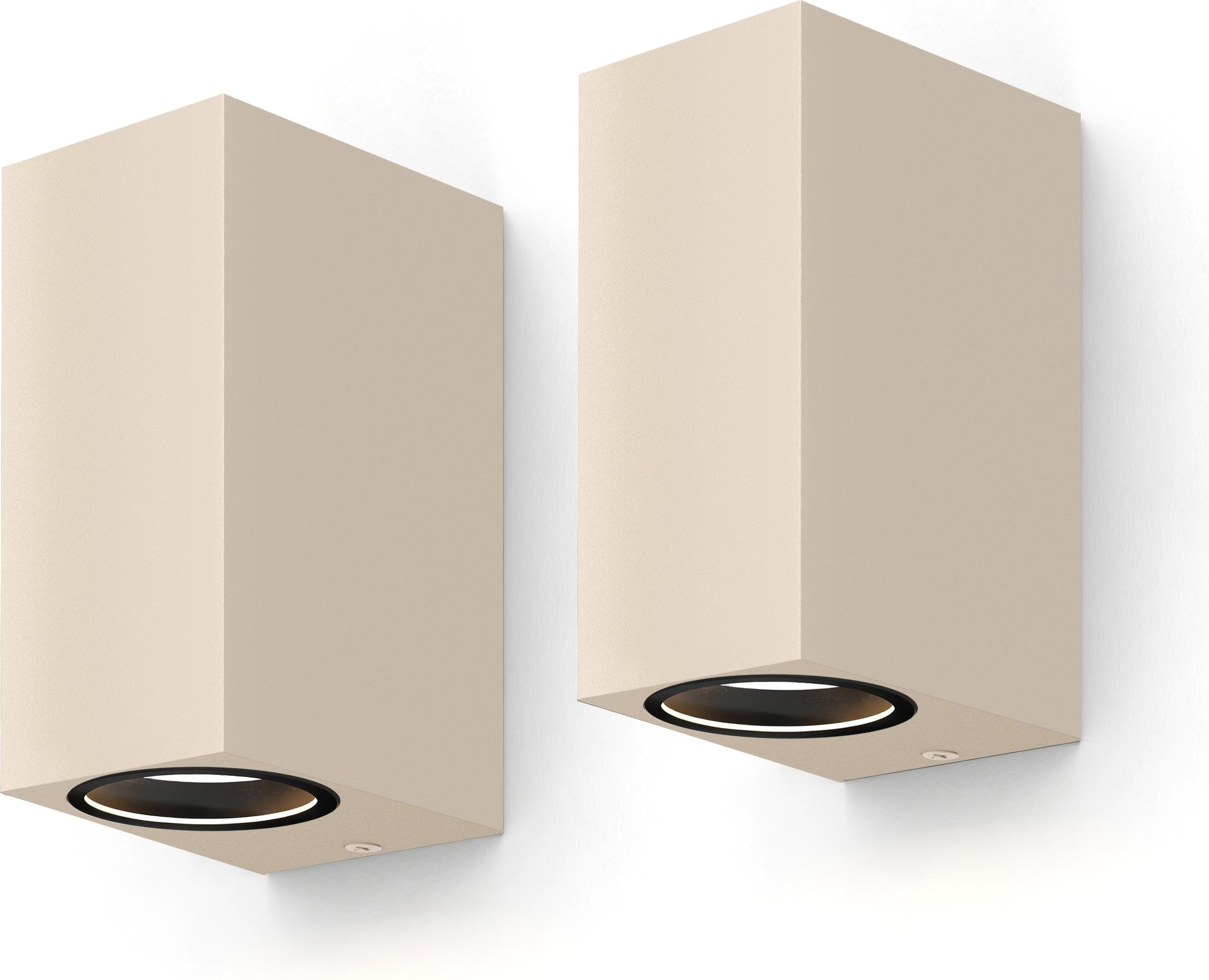 Calex Bergamo Wandleuchte, für Außen & Innen, 2x GU10 Fassung, Rechteck, Up & Downlight, wasserdicht, ohne Leuchtmittel, Sand, 2-Pack 7001002400-2