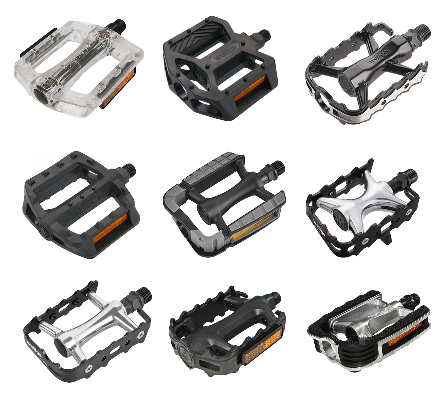 Pédale Vélo Pédales Plateforme Plastique Wellgo PD11 Noir - Axe 9/16 Pour VTT, Ville, VAE, BMX... Support Telephone Velo