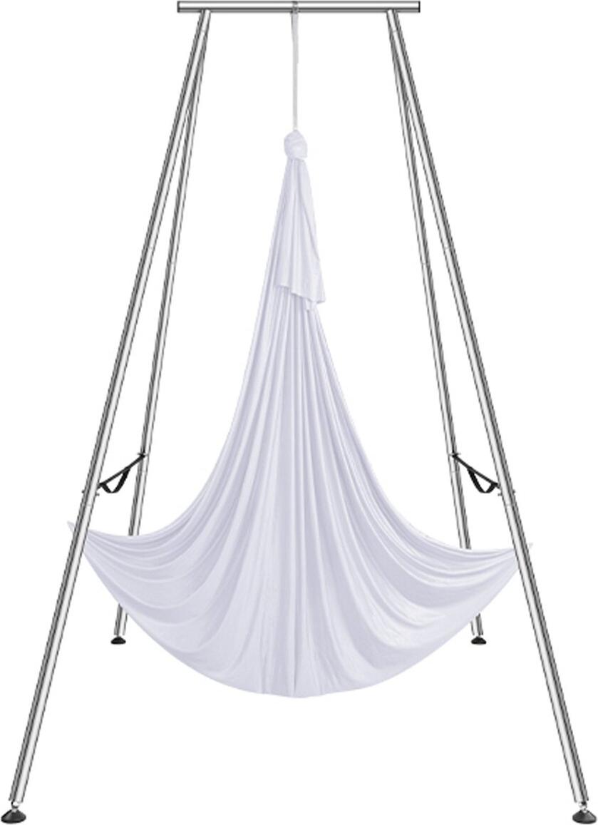 VEVOR Aerial Yoga Frame & Yoga Hammock, 9.67 ft Height Professional Yoga Swing Stand Comes with 6.6 Yards Aerial Hammock, Max 551.15 lbs Load Capacity Yoga Rig for Indoor Outdoor Aerial Yoga, White