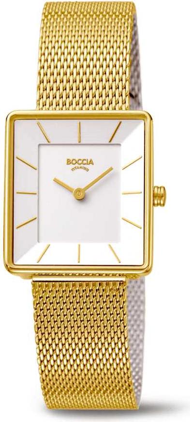 Boccia Damen Armbanduhr 3351-06 Titan, Milanaise-Edelstahlband, Goldplattiert