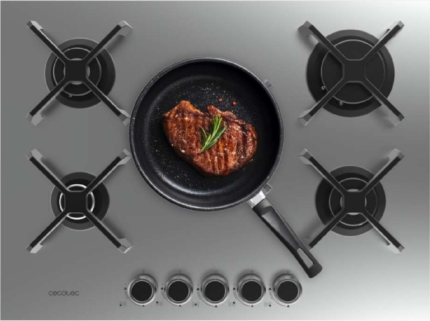 Plynová varná doska Cecotec s 5 horákmi Bolero Squad G 5400S Inox. 10,4 kW, nerezová oceľ, liatinové rošty, trojitý horák WOK