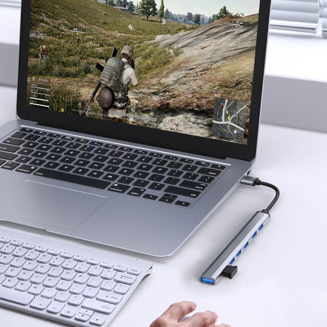 INF USB/USB-C Hub s 1 USB 3.0 + 6 USB 2.0 Strieborná