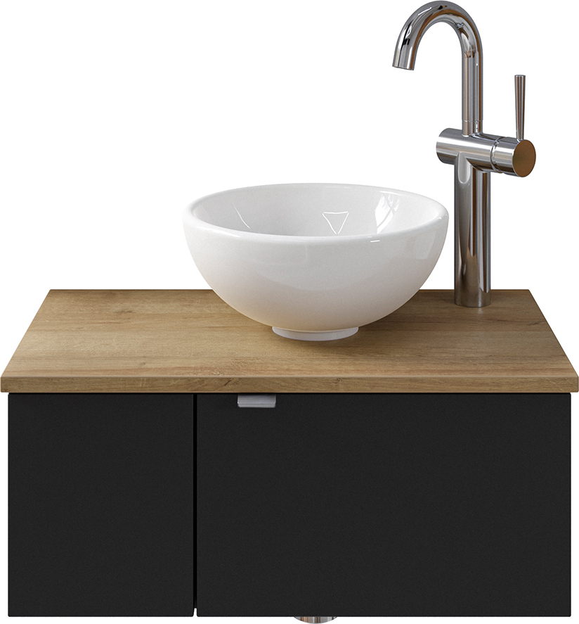 Lomadox Einzelwaschtisch 60 cm, Türanschlag rechts in schwarz matt mit Eiche AMADORA-66 inkl. Waschbecken SET-044-057