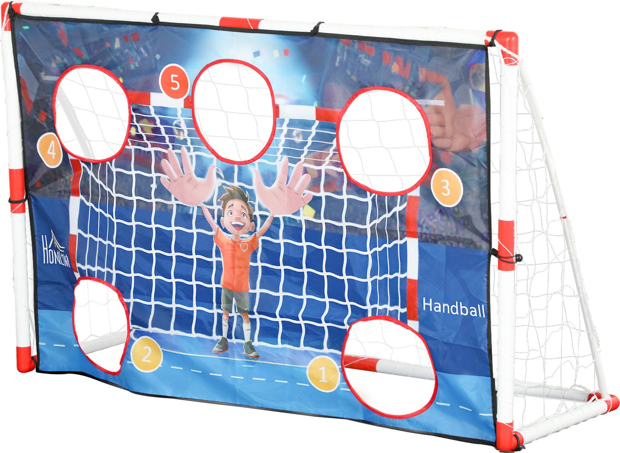 HOMCOM 2-in-1 Outdoor-Fußball- und Handballtor mit leichtem Rahmen, 5 Zielzonen, aufblasbarem Handball, Pumpe inklusive, U-förmigen Bodenankern A62-047V01WT
