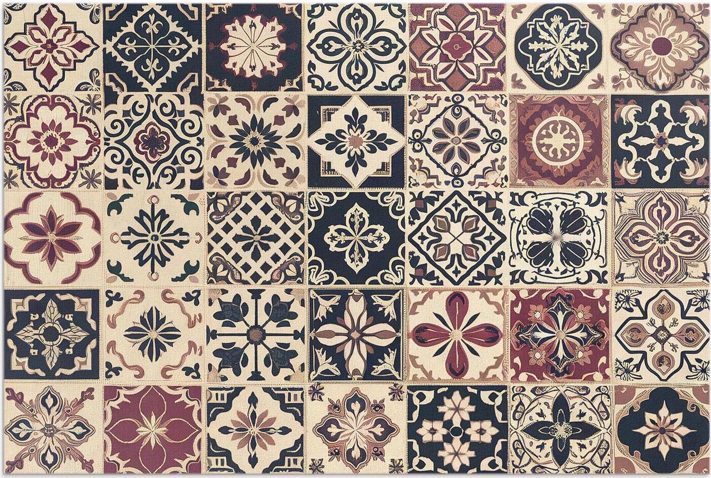 tulup Alte gemusterte Mosaikfliesen im Vintage-Stil – Vinylteppich – 60x90 cm – Outdoor Teppich – Terrasse – Wetterfest – Modern 010260370010000282022