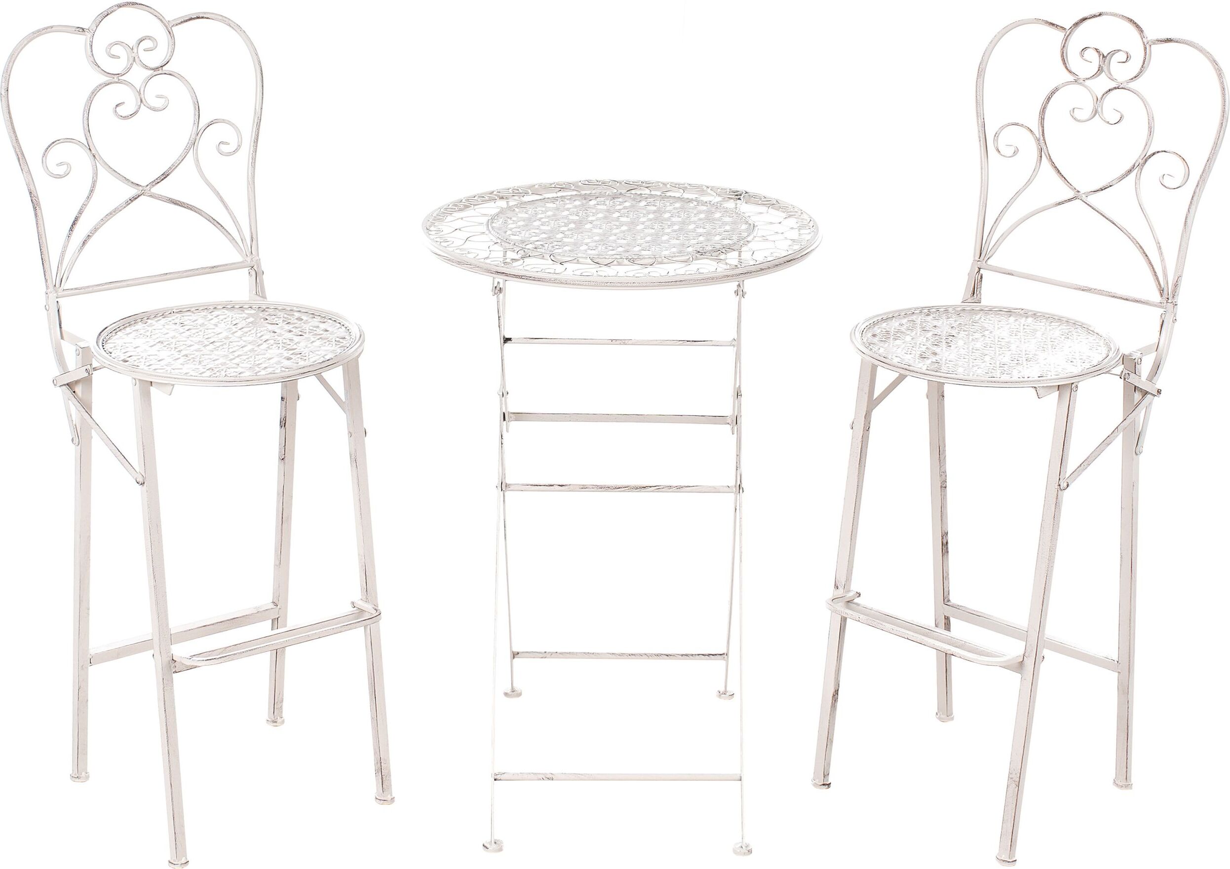 BELIANI Záhradná barová sada svetlobéžová železo kovová okrúhly stolík skladacie stoličky vintage dizajn balkón terasa