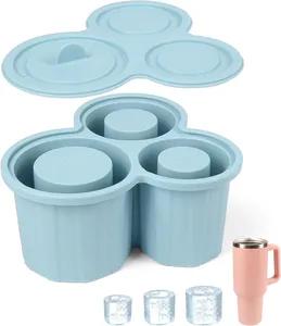 neue dawn Silikon Eiswürfelform für Stanley Cup 3 Fäch Eiswürfelbehälter mit Deckel 20-40 Oz Stanley Cup Zubehör Große Eiswürfelform Flexible Ice Tray Wiederverwendbare Eiswürfel BPA-Frei