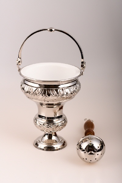 HECK Kirchenbedarf Weihkessel mit Aspergill (Set), Messing silber HK32618.01