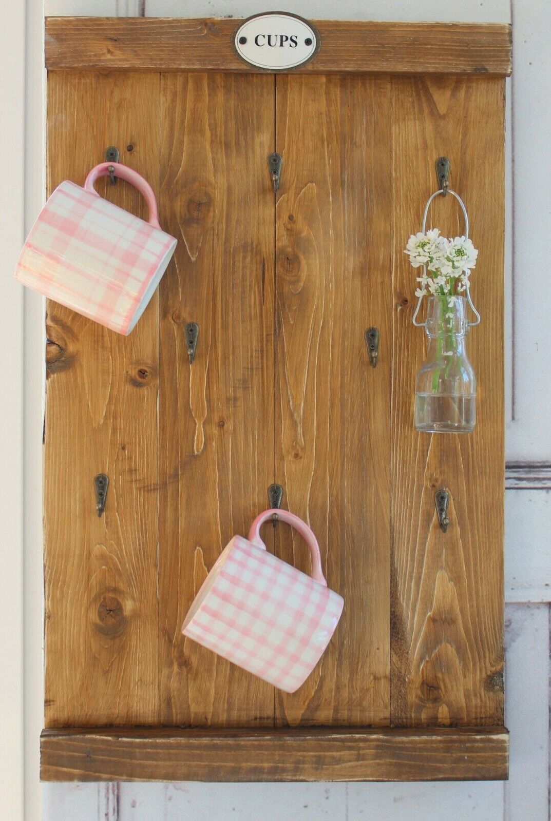 Windschief Living Landhaus Tassenregal Cups CARA Wandboard Tassenhalter Handgefertigt Shabby Chic