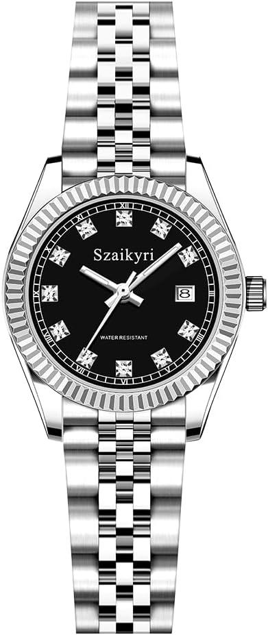 Szaikyri Watch Für Damen, Klassische Damenuhr mit Festem Rostfreien Stahlgürtel Wasserdicht Armbanduhr Damen Kalender Uhr für Damen Präzise Zeitmessung