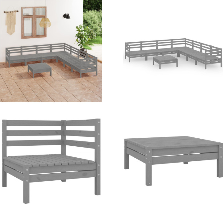 vidaXL 8-dielna záhradná obývacia súprava z masívneho dreva borovica sivá - záhradná obývacia súprava - vonkajšia obývacia súprava - drevená pohovka - drevená záhradná pohovka