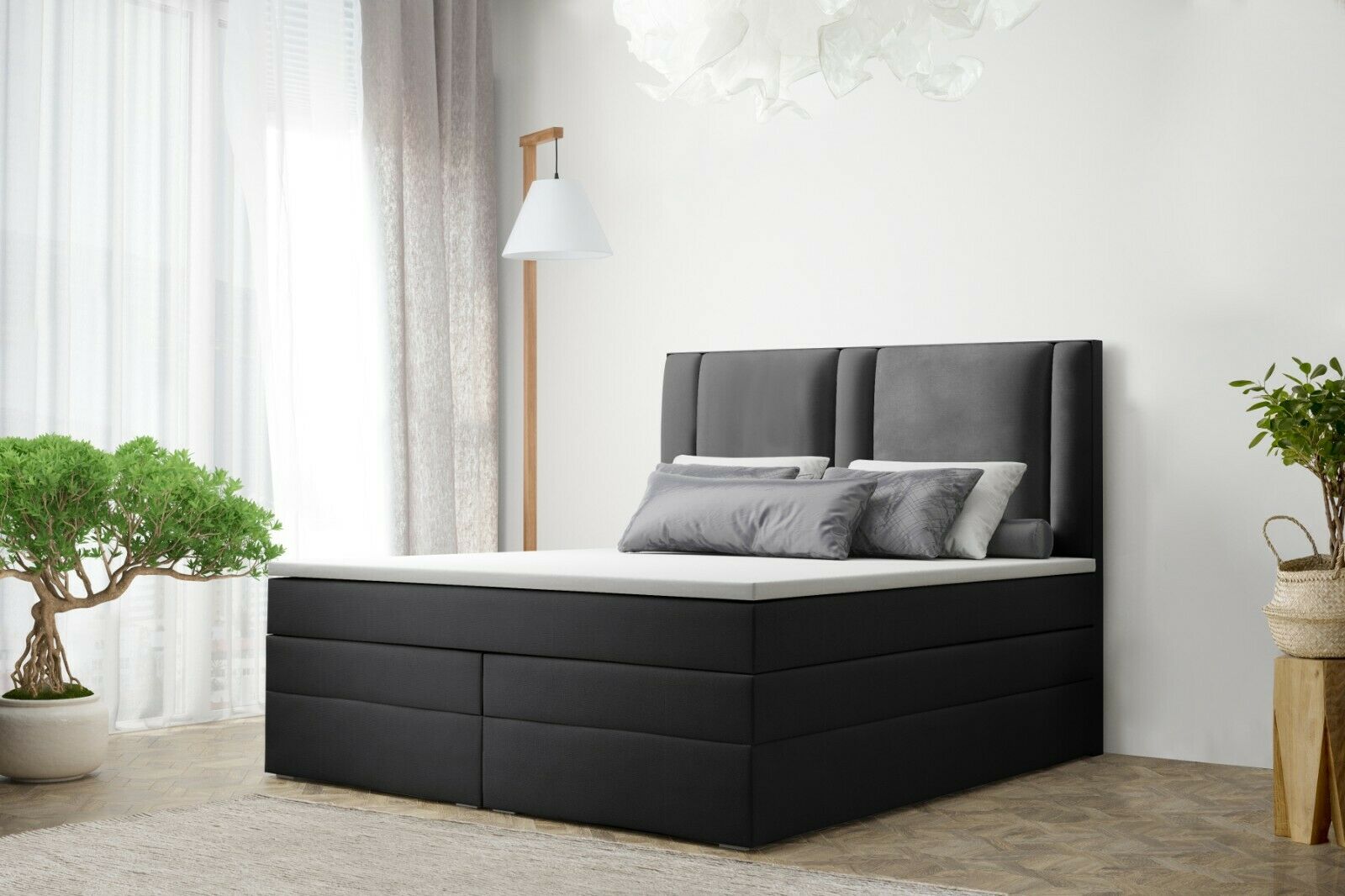 Skriňová posteľ Grekpol Aspen 200x200 cm s matracom Bonell a TFK H3 a topperom, čalúnená posteľ s podnožou Tkanina: Amor Velvet 4321