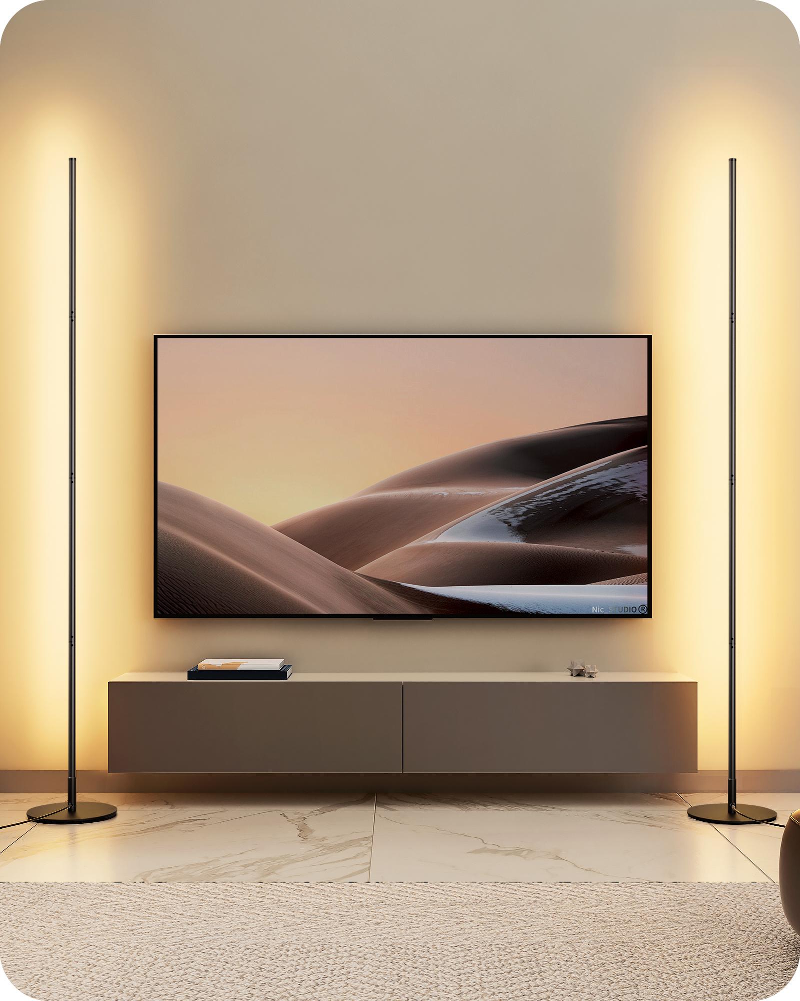 EDISHINE LED Stehlampe Wohnzimmer Dimmbar, Stehleuchte höhenverstellbar, Schwarz DHLFL02L