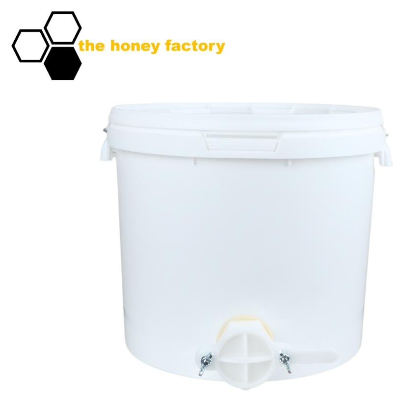 the honey factory Abfüll-Eimer 25 KG mit Quetschhahn und Griff Weiß Imkerei Honigeimer Abfüller
